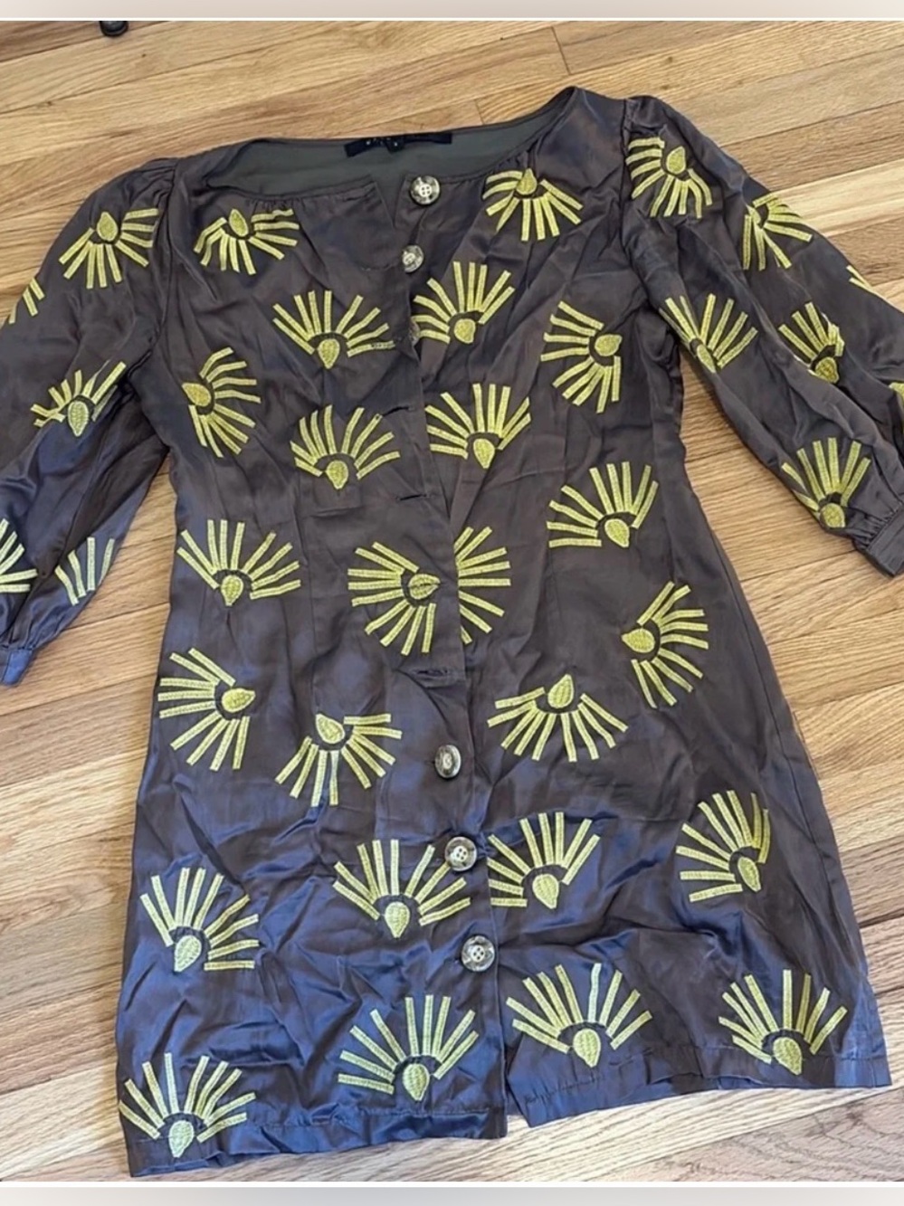 Marc Jacobs Brown Mini Dress with Yellow Embroidery